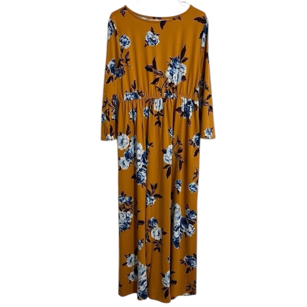 Emerald Womens Blue & White Floral and Mustard Colored Dress Size 1x